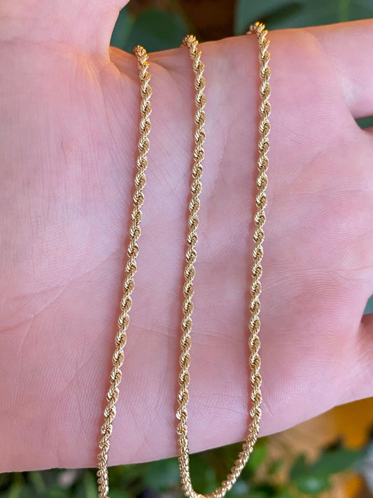 Vintage Solid 14k Yellow Gold Slim Rope Chain Necklace - 20 inches