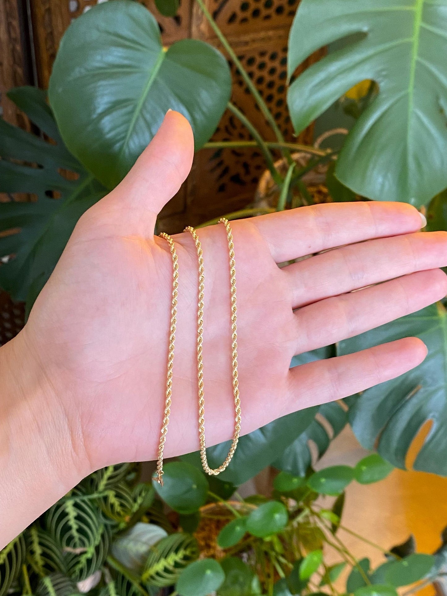 Vintage Solid 14k Yellow Gold Slim Rope Chain Necklace - 20 inches