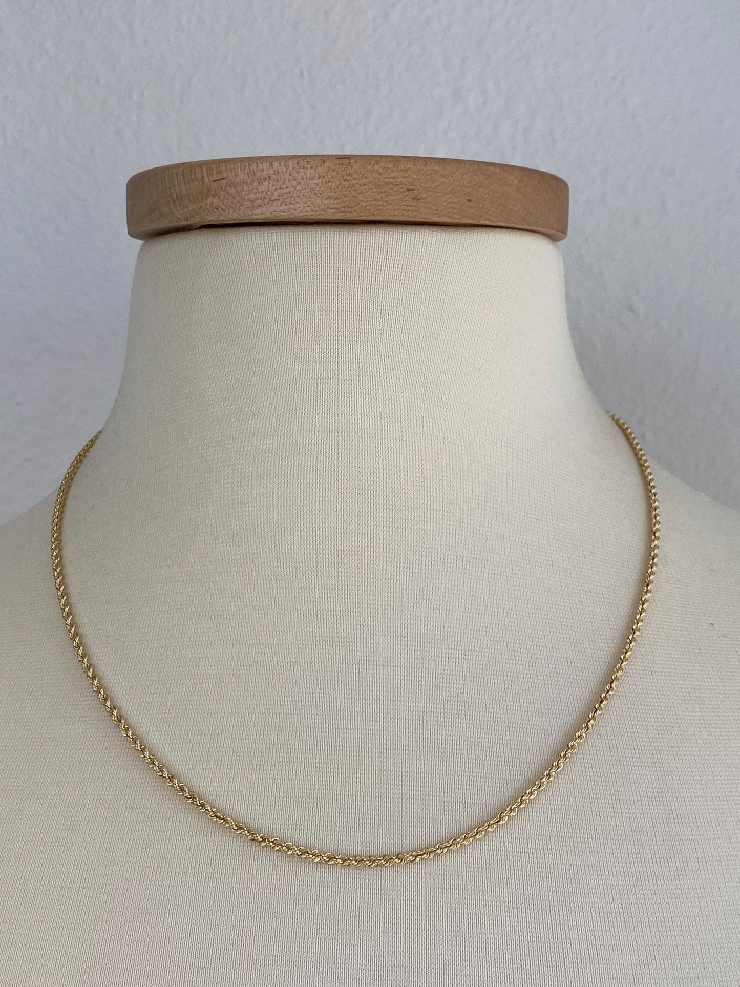 Vintage Solid 14k Yellow Gold Slim Rope Chain Necklace - 20 inches