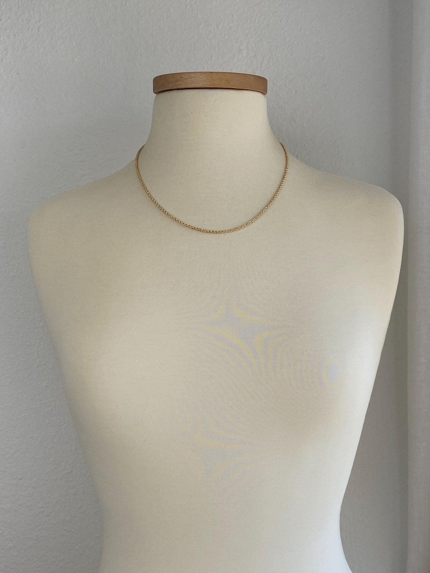 Vintage Solid 14k Yellow Gold Slim Rope Chain Necklace - 20 inches
