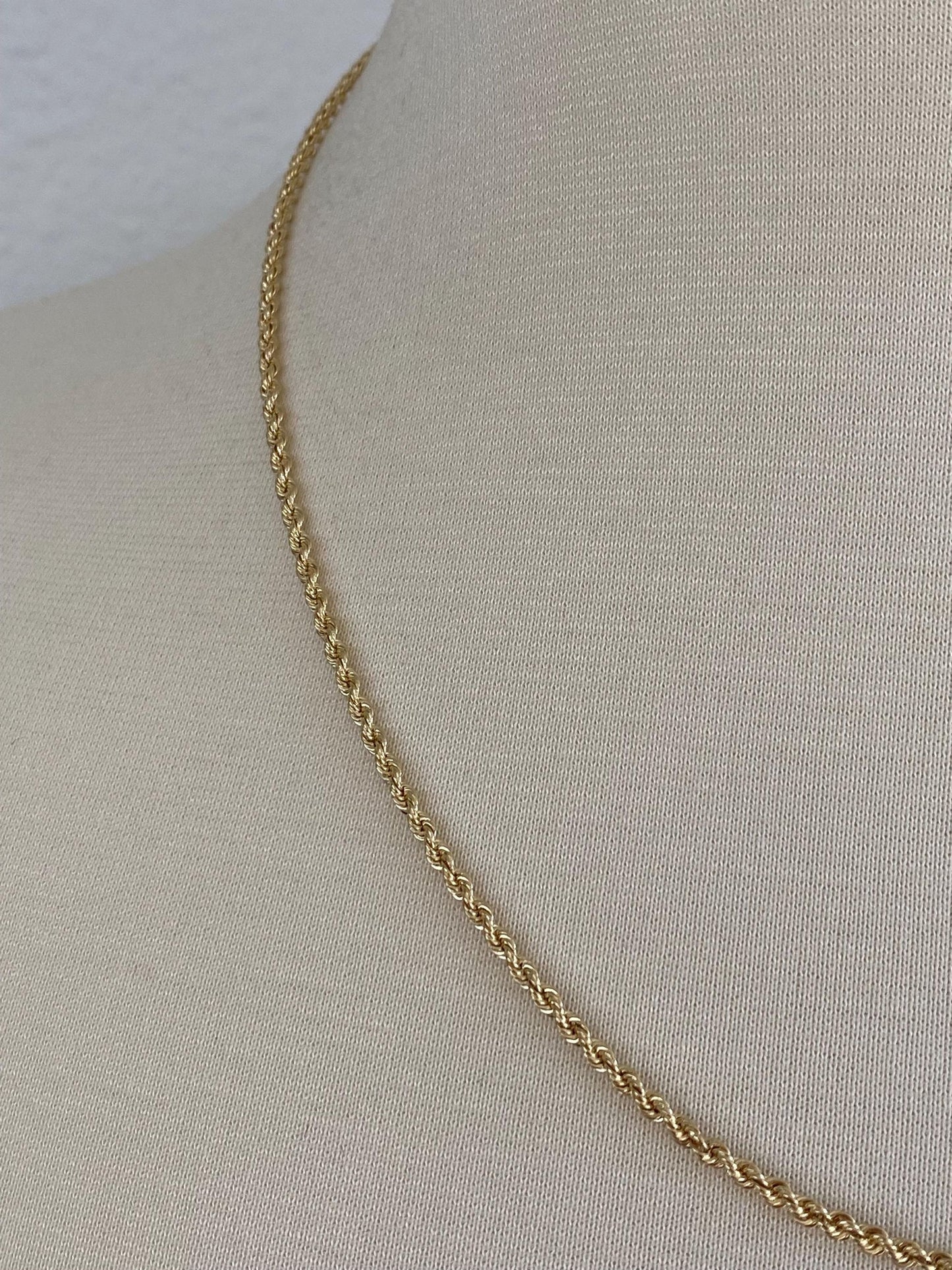 Vintage Solid 14k Yellow Gold Slim Rope Chain Necklace - 20 inches