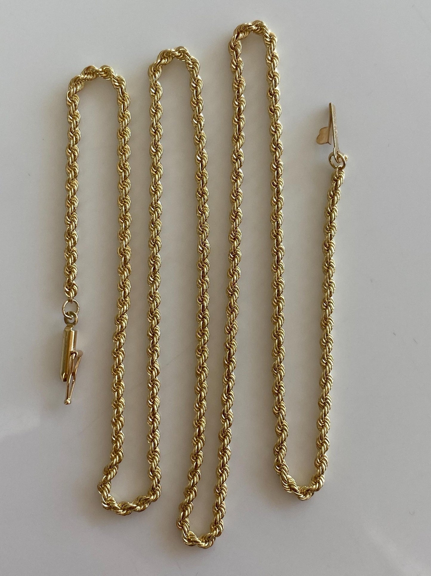 Vintage Solid 14k Yellow Gold Slim Rope Chain Necklace - 20 inches