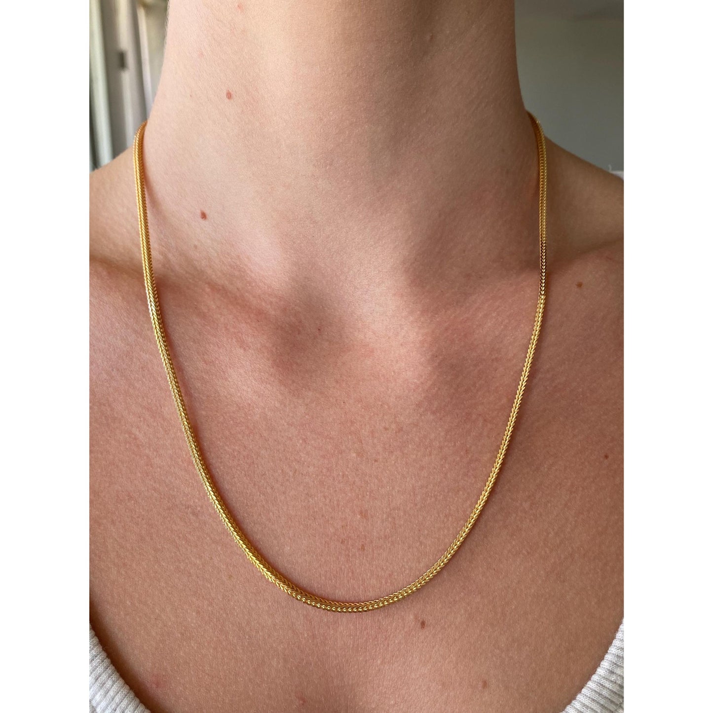 Solid 18k Yellow Gold Wheat Chain Necklace - 20 inches