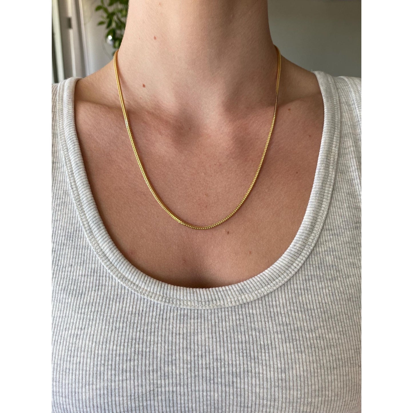 Solid 18k Yellow Gold Wheat Chain Necklace - 20 inches