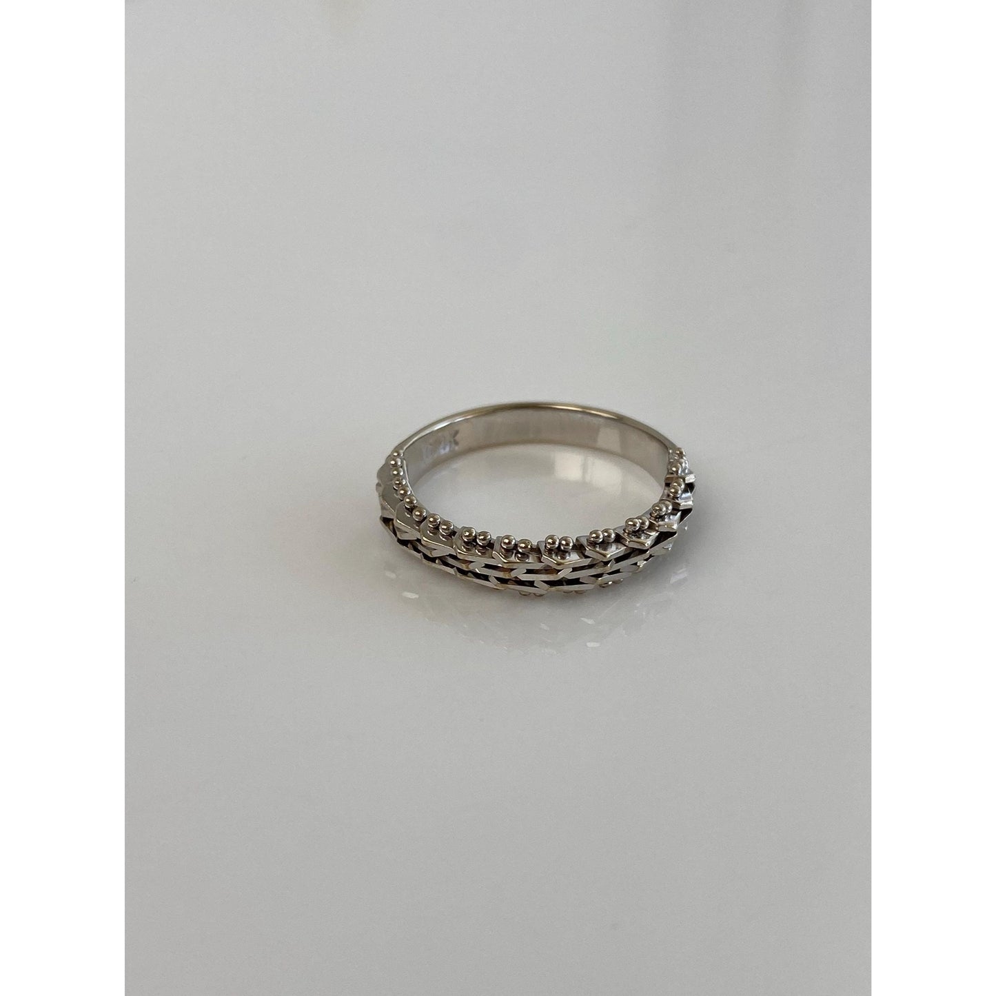 Vintage Solid 14k White Gold Mesh Chain Ring Band - Size 7.5