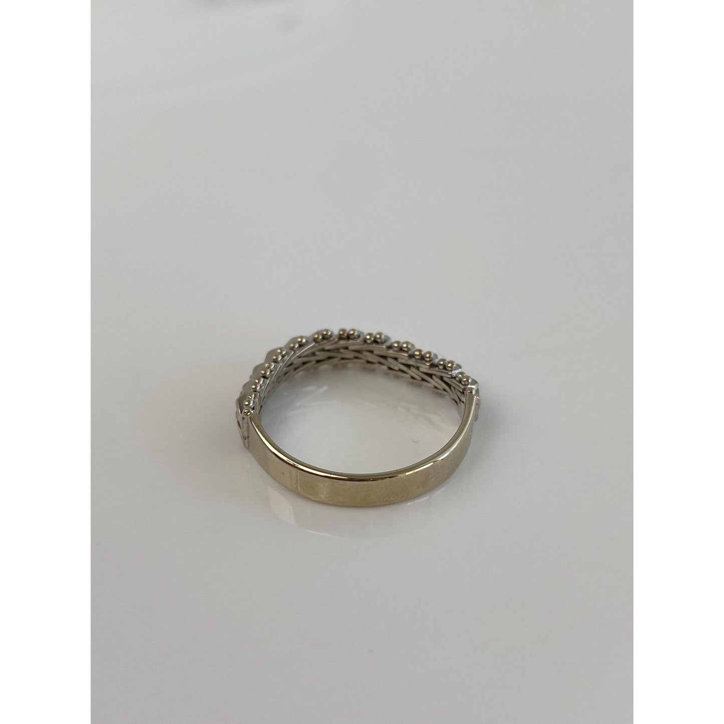 Vintage Solid 14k White Gold Mesh Chain Ring Band - Size 7.5