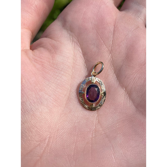 Vintage Solid 14k Rosey Gold Purple Cubic Zirconia Stick Pin Conversion Charm