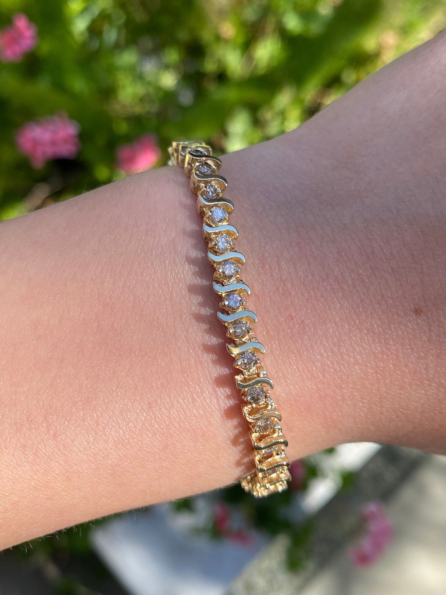 Vintage Solid 14k Yellow Gold Champagne Diamond Tennis Bracelet