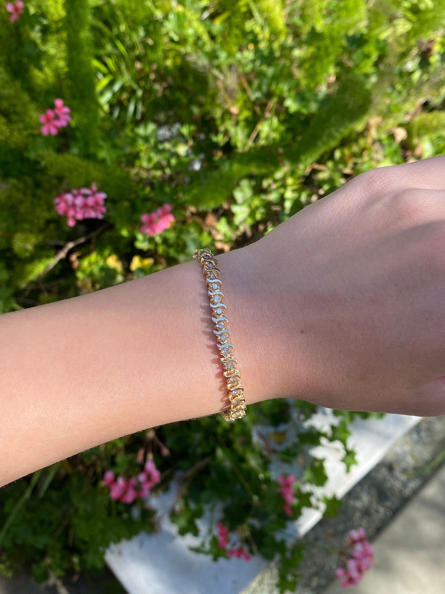 Vintage Solid 14k Yellow Gold Champagne Diamond Tennis Bracelet