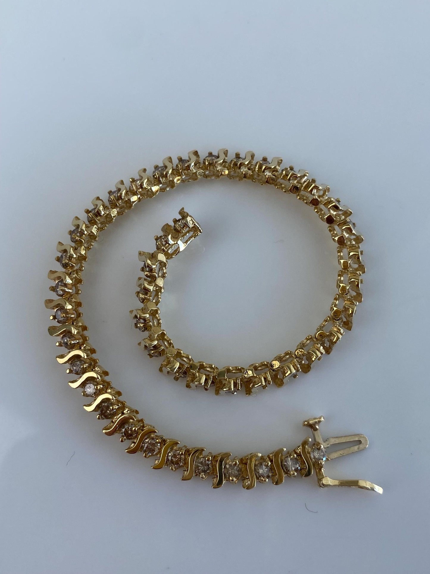 Vintage Solid 14k Yellow Gold Champagne Diamond Tennis Bracelet