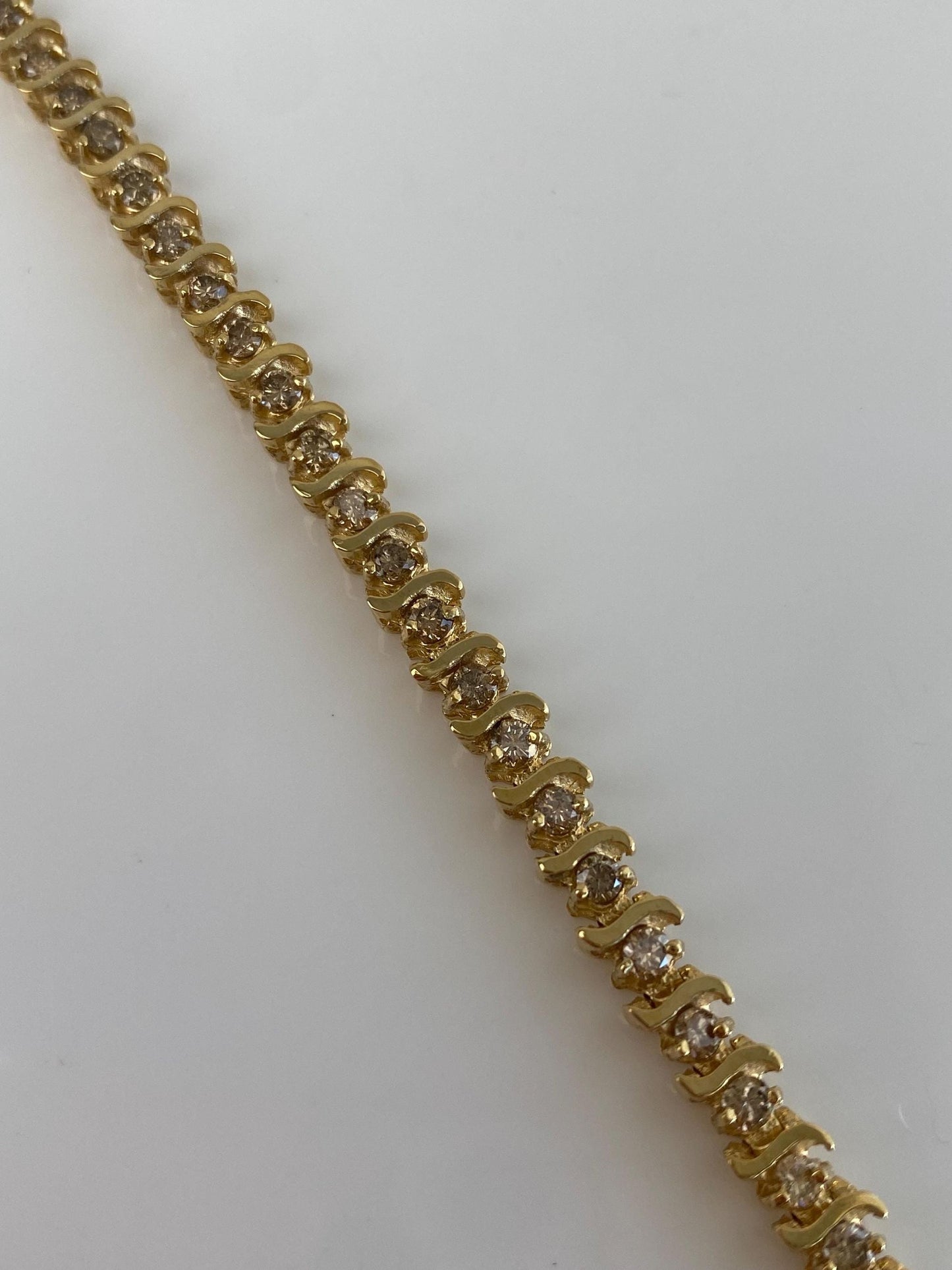 Vintage Solid 14k Yellow Gold Champagne Diamond Tennis Bracelet