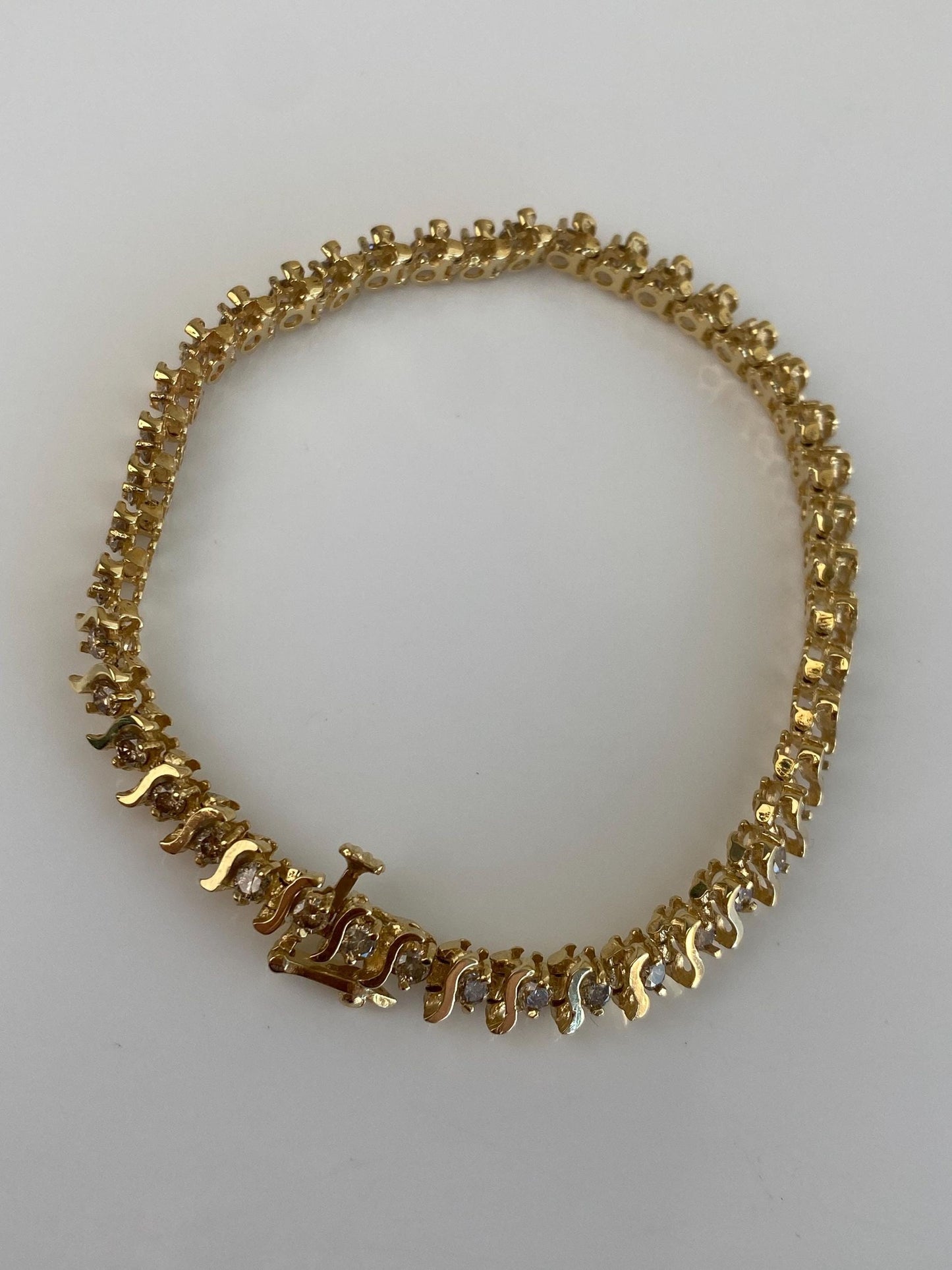 Vintage Solid 14k Yellow Gold Champagne Diamond Tennis Bracelet