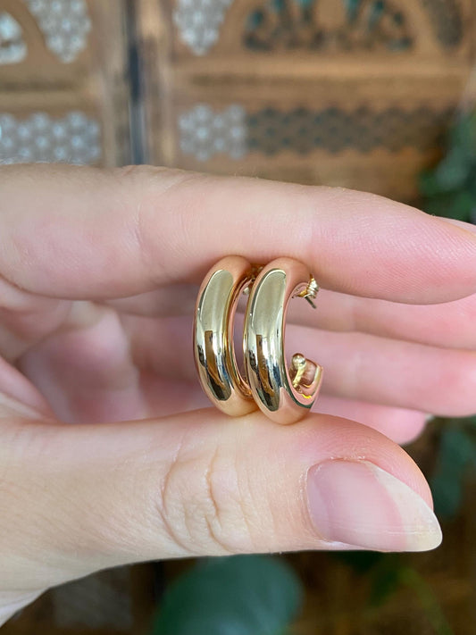 Vintage 14k Yellow Gold Chunky Hoop Stud Earrings