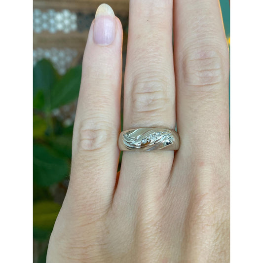 Vintage Solid 14k White Gold Diamond Ring Band - Size 4.75