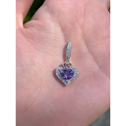 Solid 10k White Gold Amethyst Clear Sapphire Pink Tourmaline Heart Slide Charm