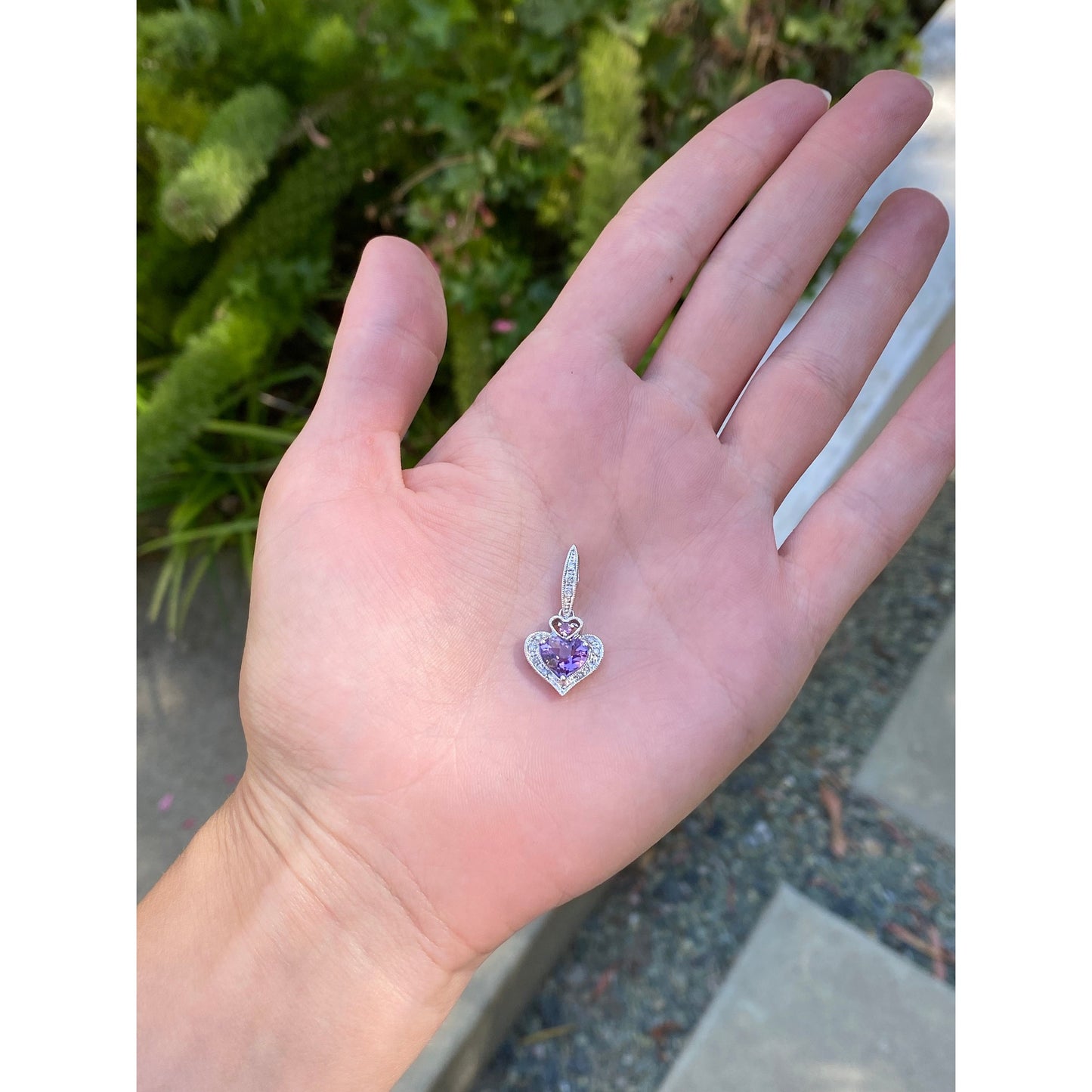 Solid 10k White Gold Amethyst Clear Sapphire Pink Tourmaline Heart Slide Charm