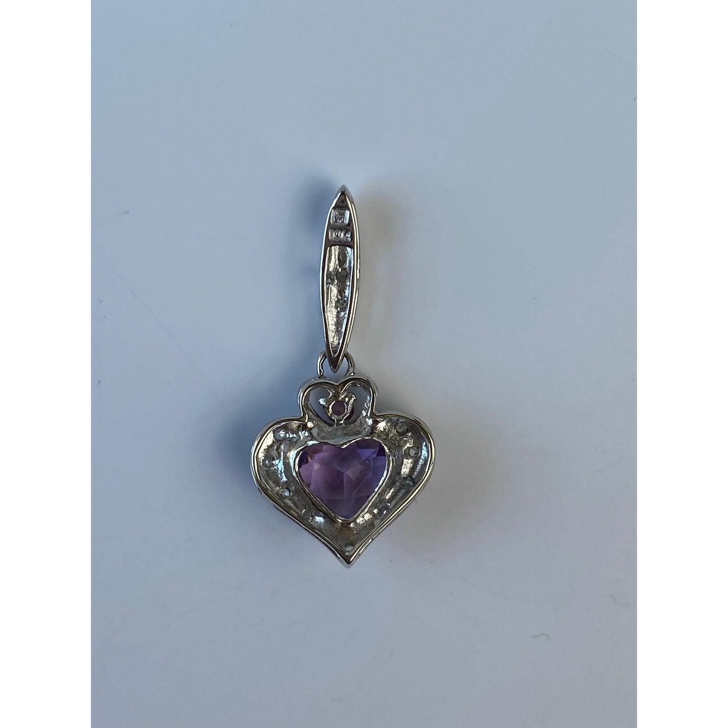 Solid 10k White Gold Amethyst Clear Sapphire Pink Tourmaline Heart Slide Charm