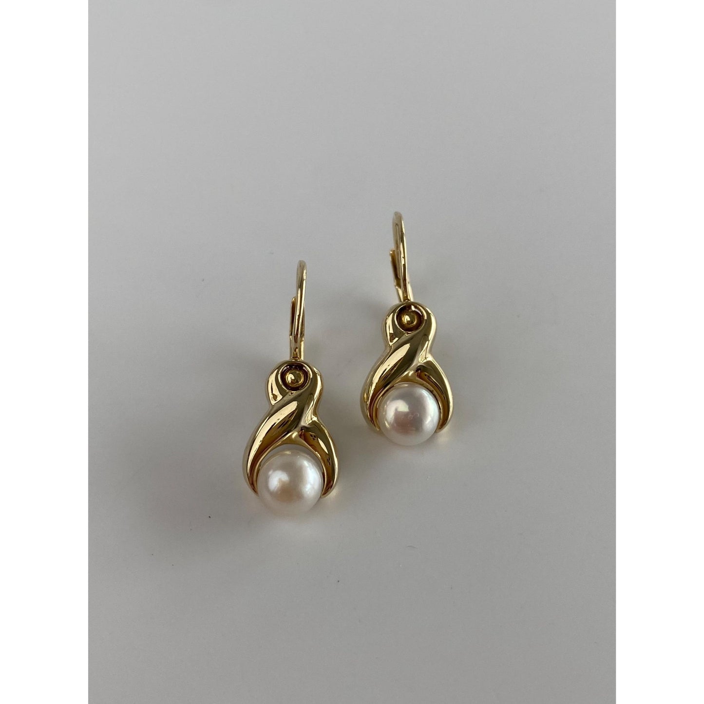 Vintage Solid 14k Yellow Gold Pearl Drop Earrings