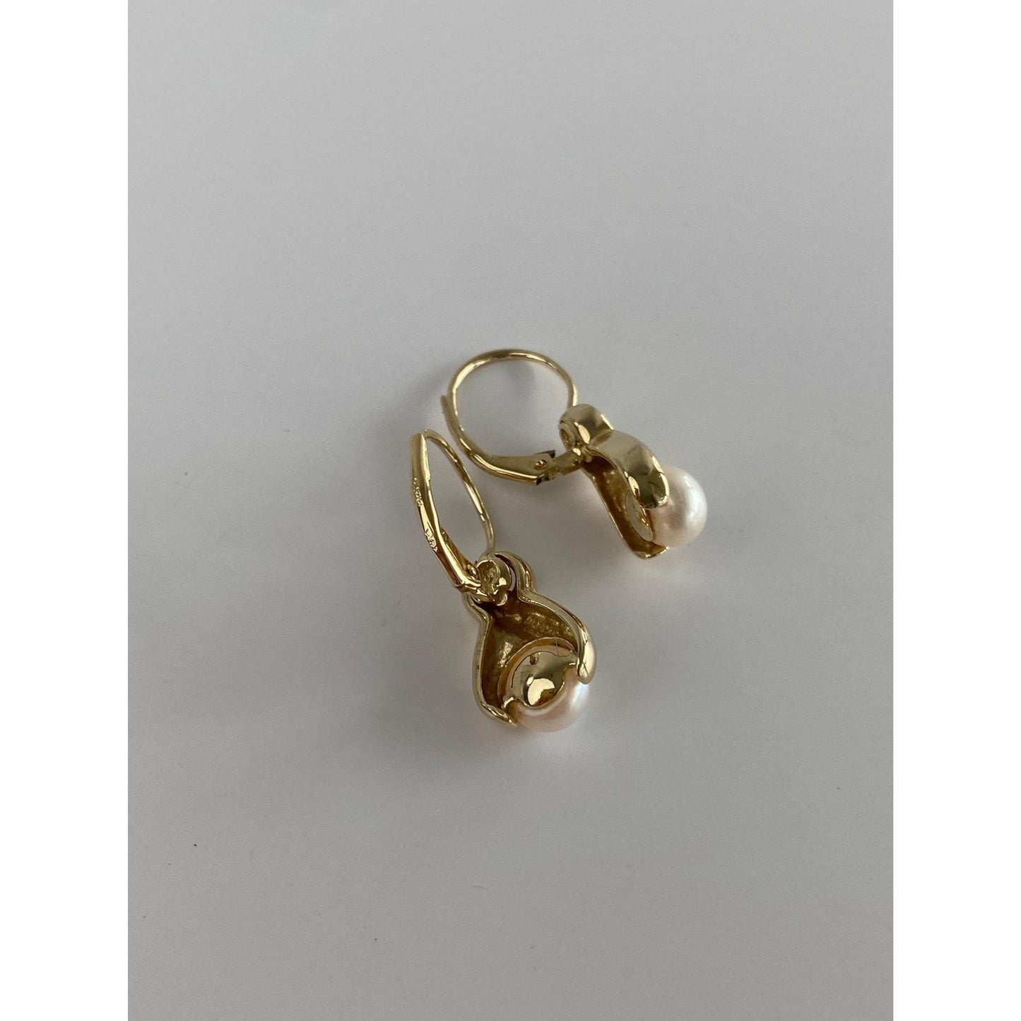 Vintage Solid 14k Yellow Gold Pearl Drop Earrings