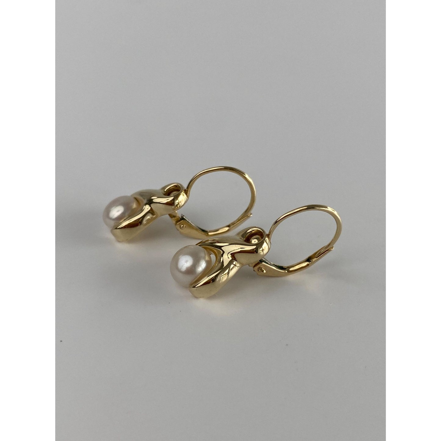 Vintage Solid 14k Yellow Gold Pearl Drop Earrings