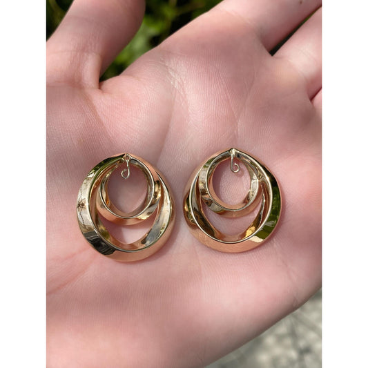 Vintage Solid 14k Yellow Gold Layered Earring Jackets