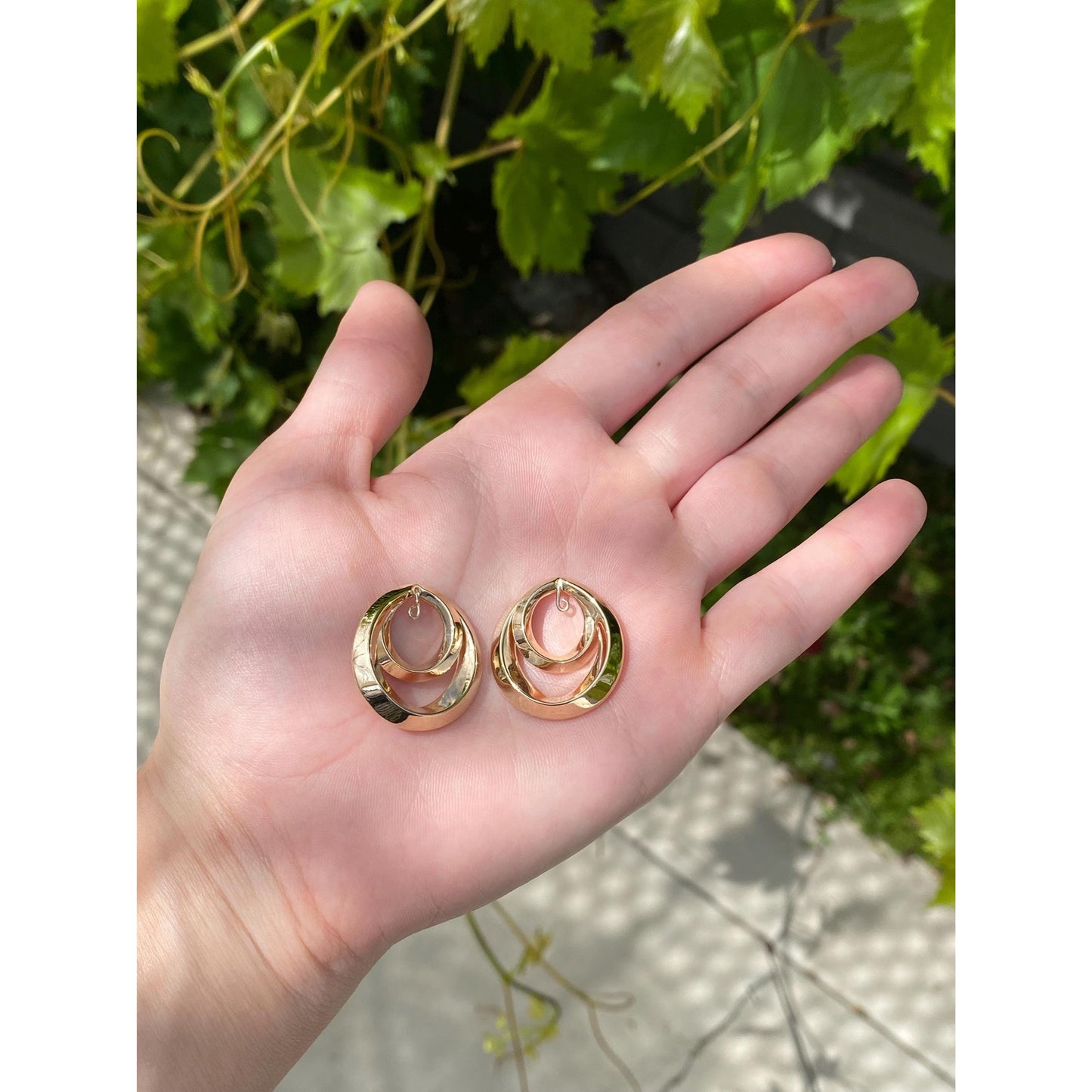 Vintage Solid 14k Yellow Gold Layered Earring Jackets