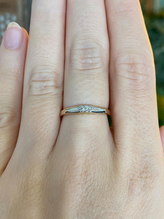 Vintage Solid 14k White & Yellow Gold Floral Ring - Size 6
