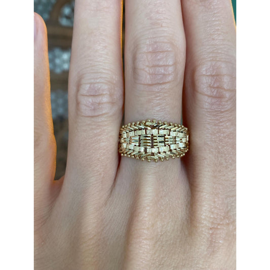 Vintage Solid 14k Yellow Gold Diamond Cut Mesh Chain Ring - Size 8.5