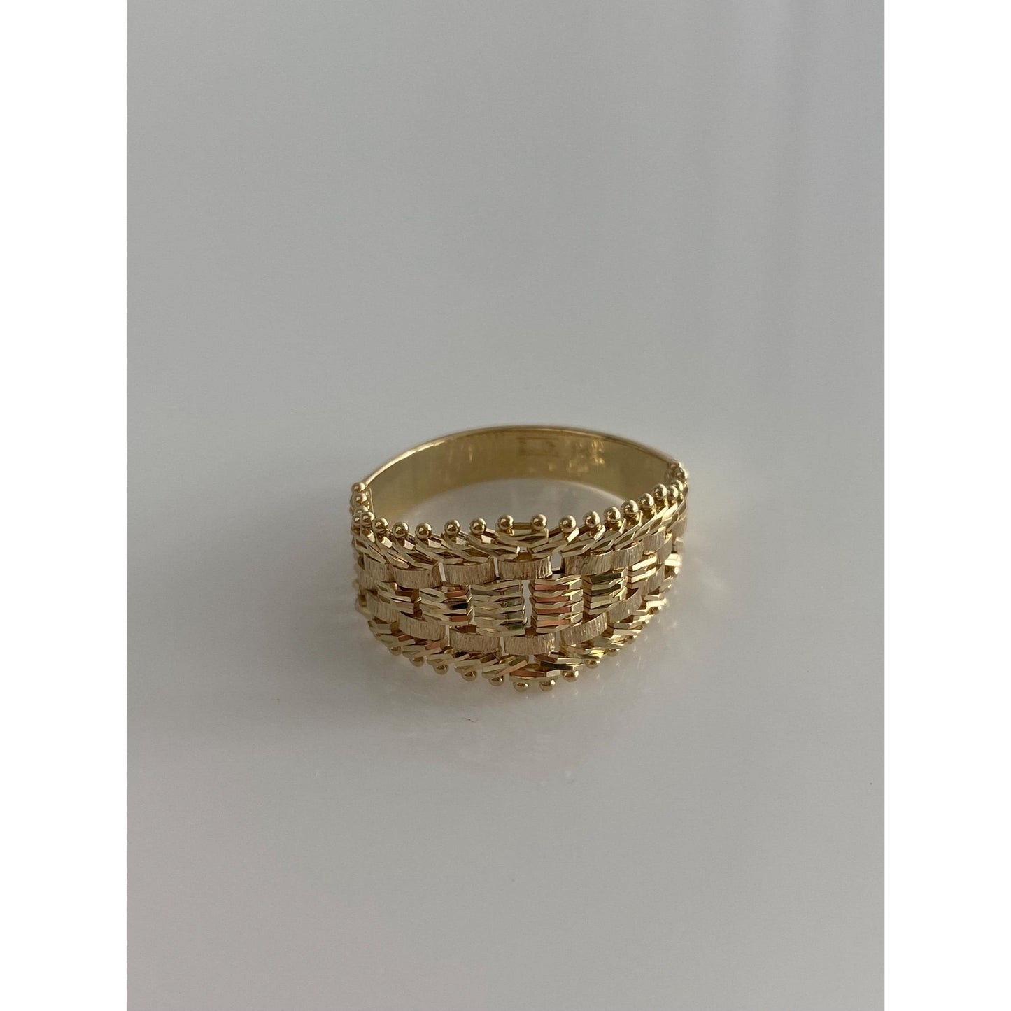 Vintage Solid 14k Yellow Gold Diamond Cut Mesh Chain Ring - Size 8.5