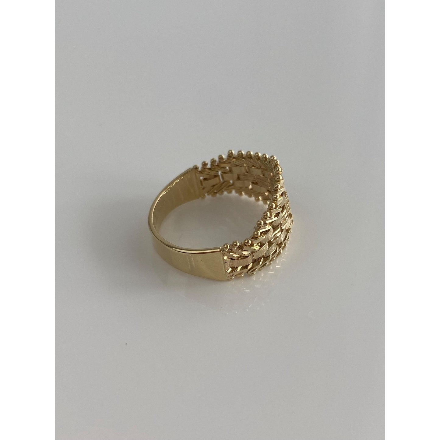 Vintage Solid 14k Yellow Gold Diamond Cut Mesh Chain Ring - Size 8.5