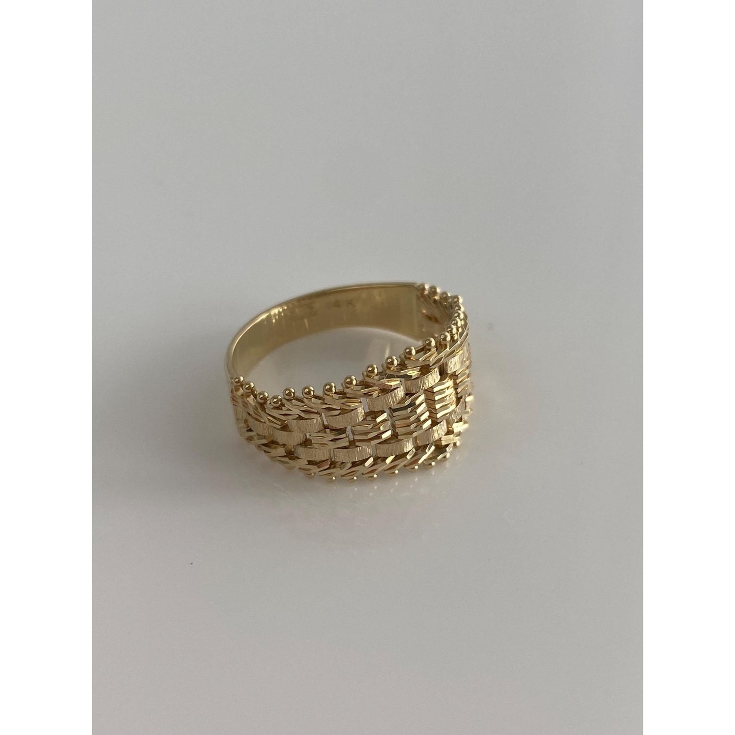 Vintage Solid 14k Yellow Gold Diamond Cut Mesh Chain Ring - Size 8.5