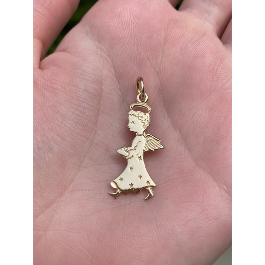 Vintage Solid 14k Yellow Gold Angel Charm