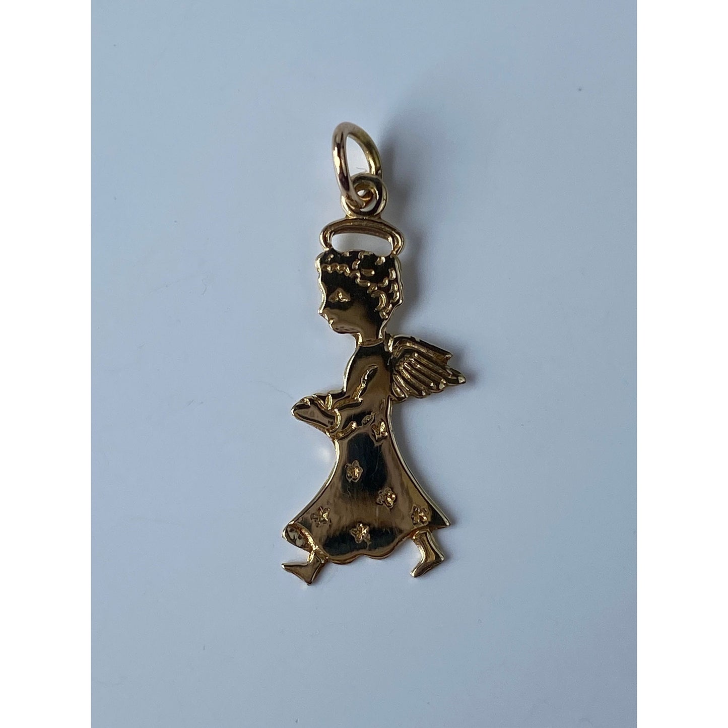 Vintage Solid 14k Yellow Gold Angel Charm