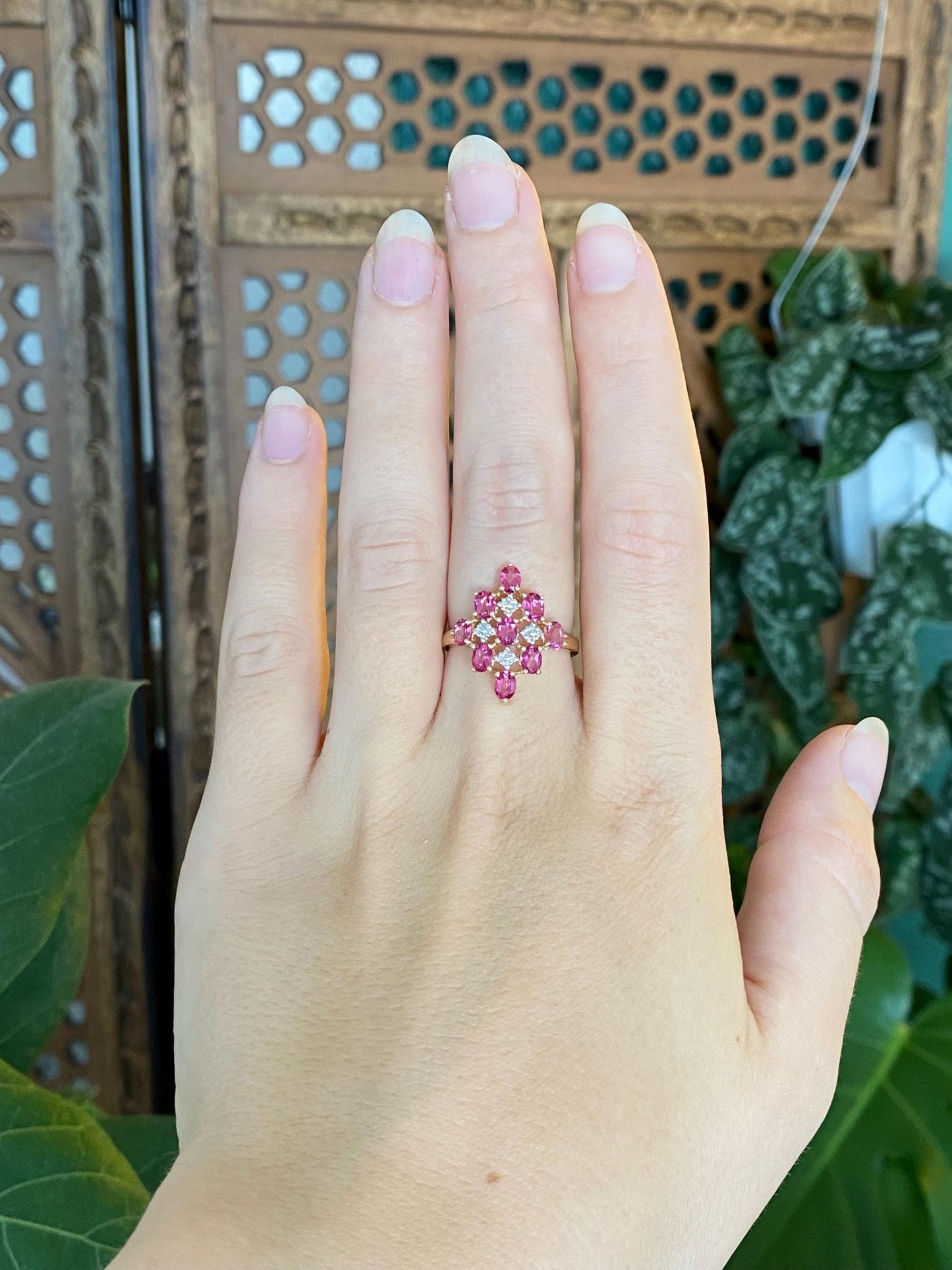 Vintage Solid 10k White & Yellow Gold Diamonds Pink Sapphire Ring - Size 6.75