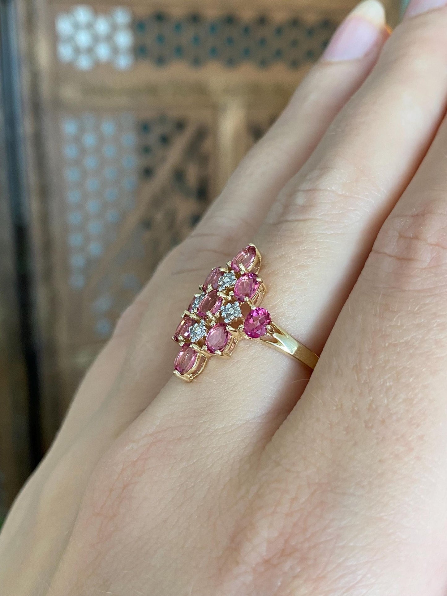Vintage Solid 10k White & Yellow Gold Diamonds Pink Sapphire Ring - Size 6.75