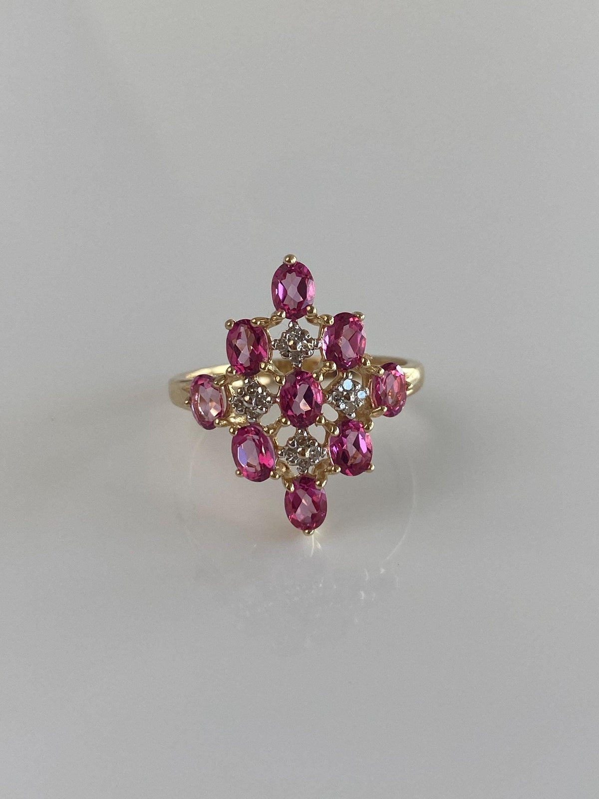 Vintage Solid 10k White & Yellow Gold Diamonds Pink Sapphire Ring - Size 6.75