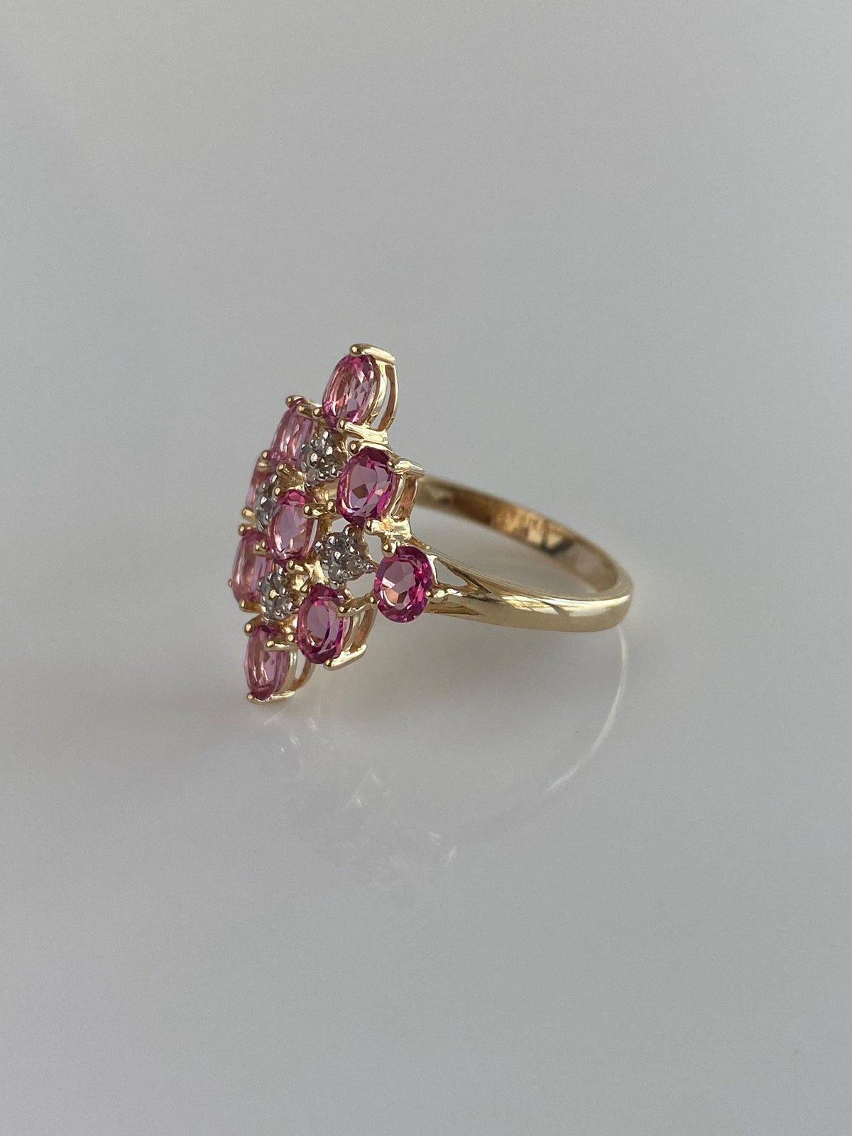 Vintage Solid 10k White & Yellow Gold Diamonds Pink Sapphire Ring - Size 6.75