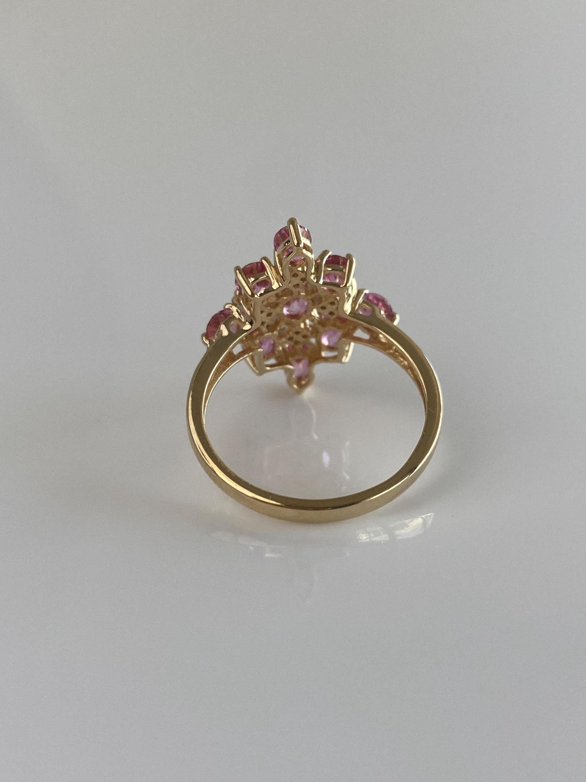 Vintage Solid 10k White & Yellow Gold Diamonds Pink Sapphire Ring - Size 6.75