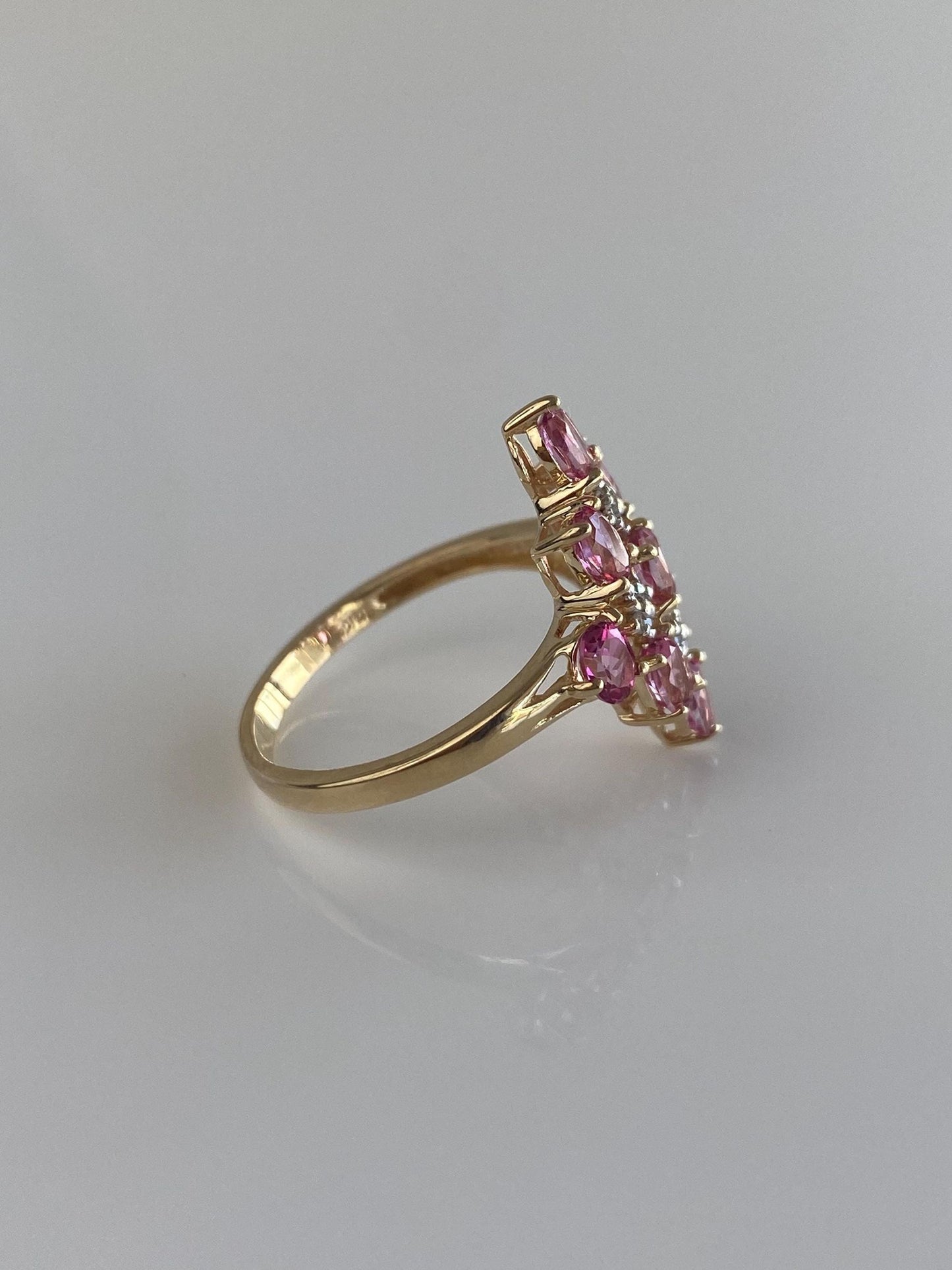Vintage Solid 10k White & Yellow Gold Diamonds Pink Sapphire Ring - Size 6.75