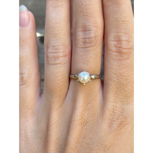 Vintage Solid 10k White Gold Pearl Ring - Size 6.25