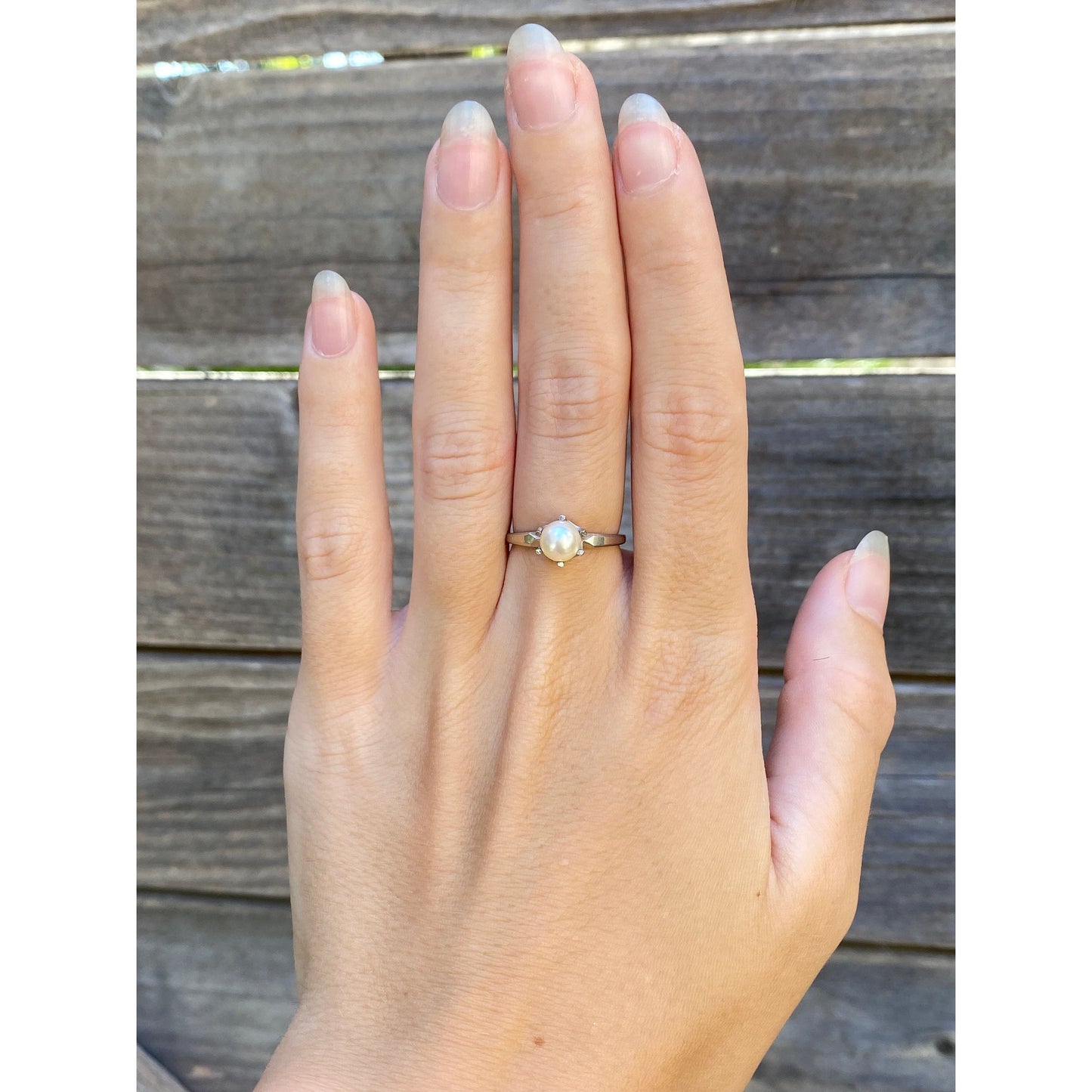 Vintage Solid 10k White Gold Pearl Ring - Size 6.25