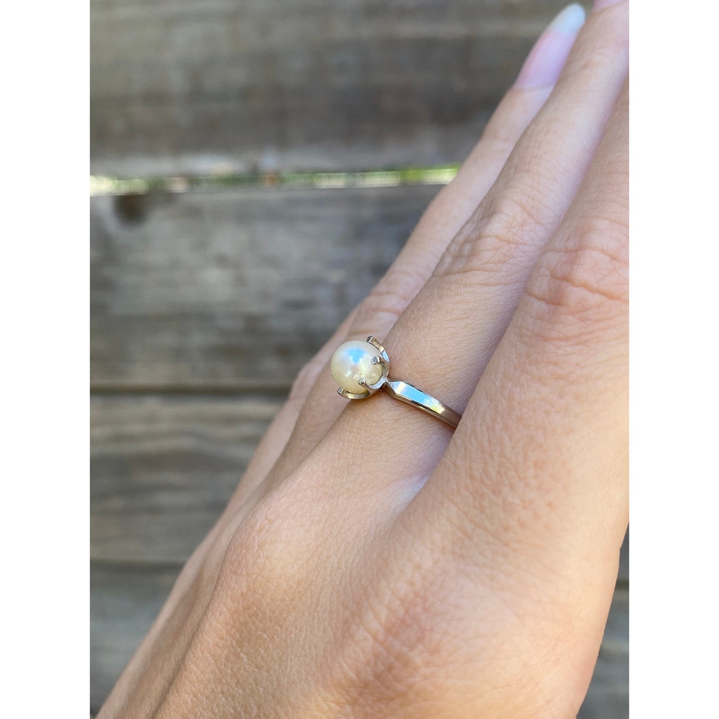 Vintage Solid 10k White Gold Pearl Ring - Size 6.25