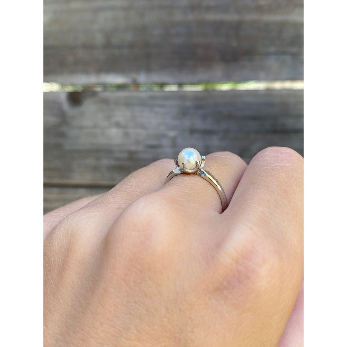 Vintage Solid 10k White Gold Pearl Ring - Size 6.25