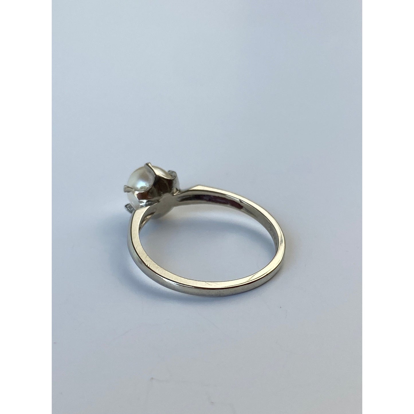 Vintage Solid 10k White Gold Pearl Ring - Size 6.25