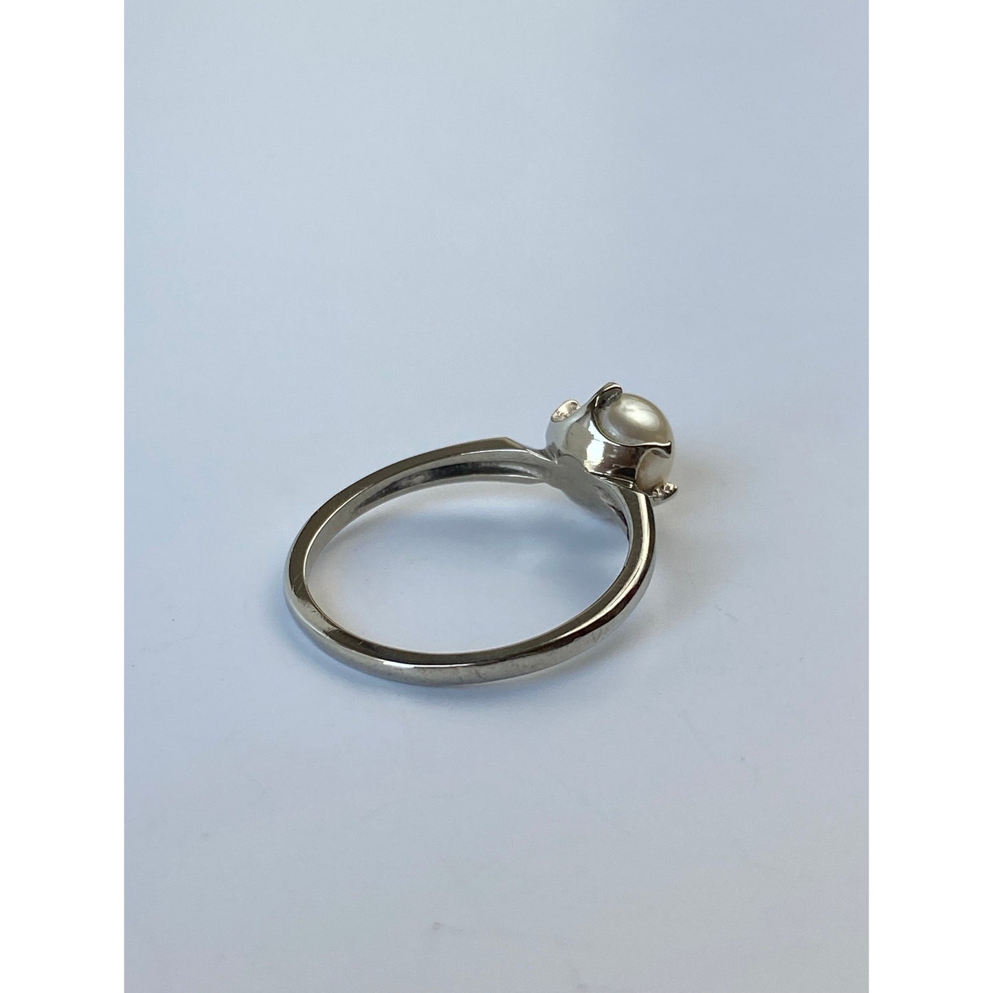 Vintage Solid 10k White Gold Pearl Ring - Size 6.25