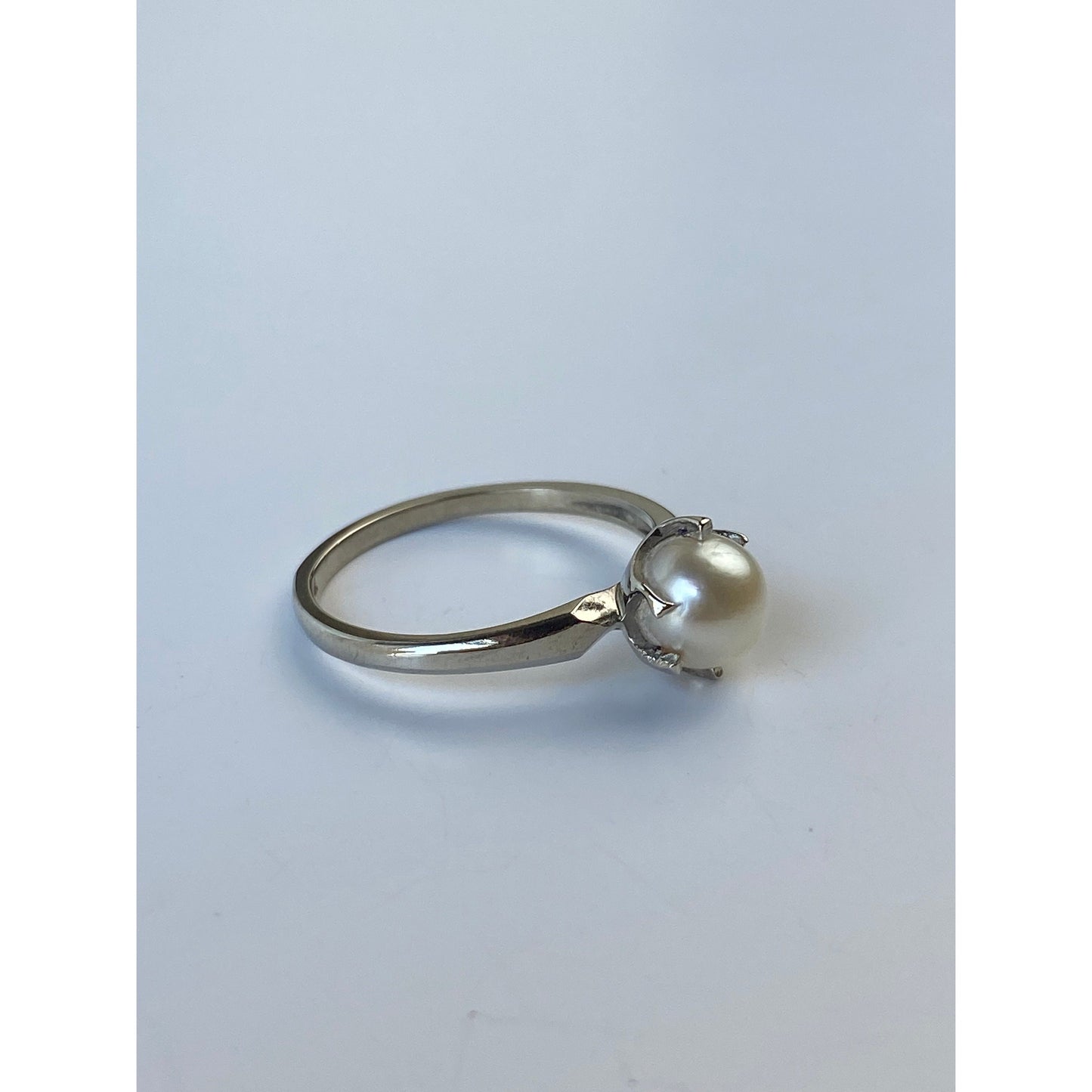 Vintage Solid 10k White Gold Pearl Ring - Size 6.25