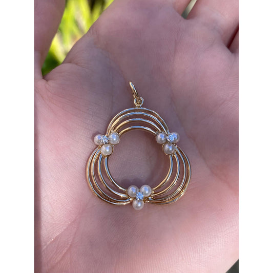 Vintage 14k Yellow Gold Clear Sapphire Pearl Charm