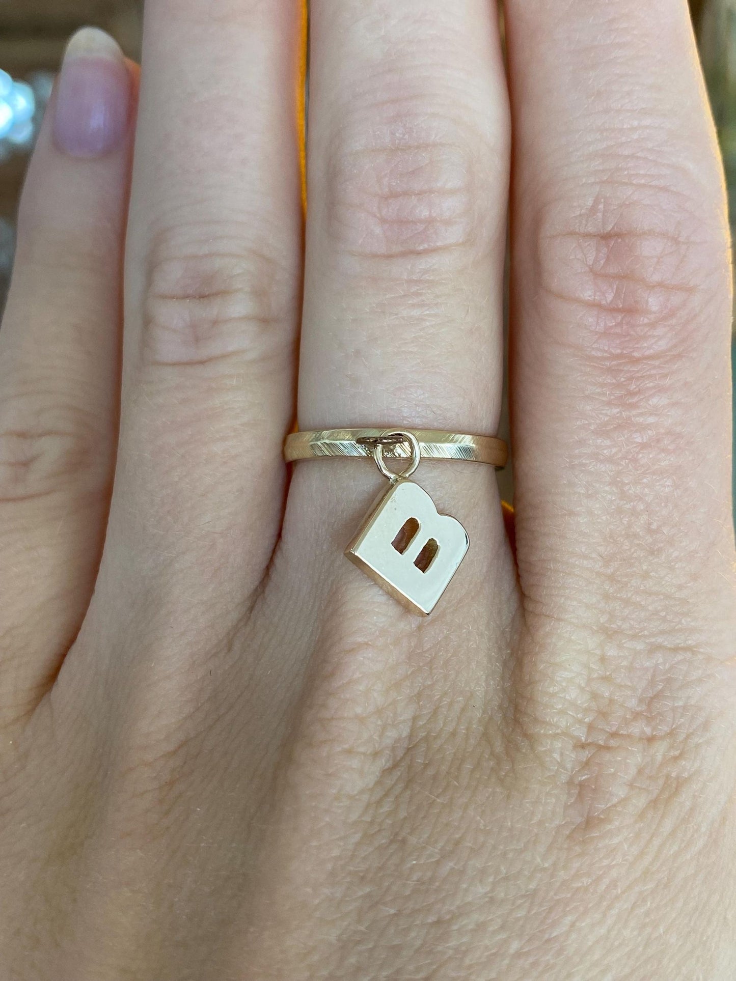Vintage Solid 14k Yellow Gold Initial 'B' Charm Ring - Size 6.5