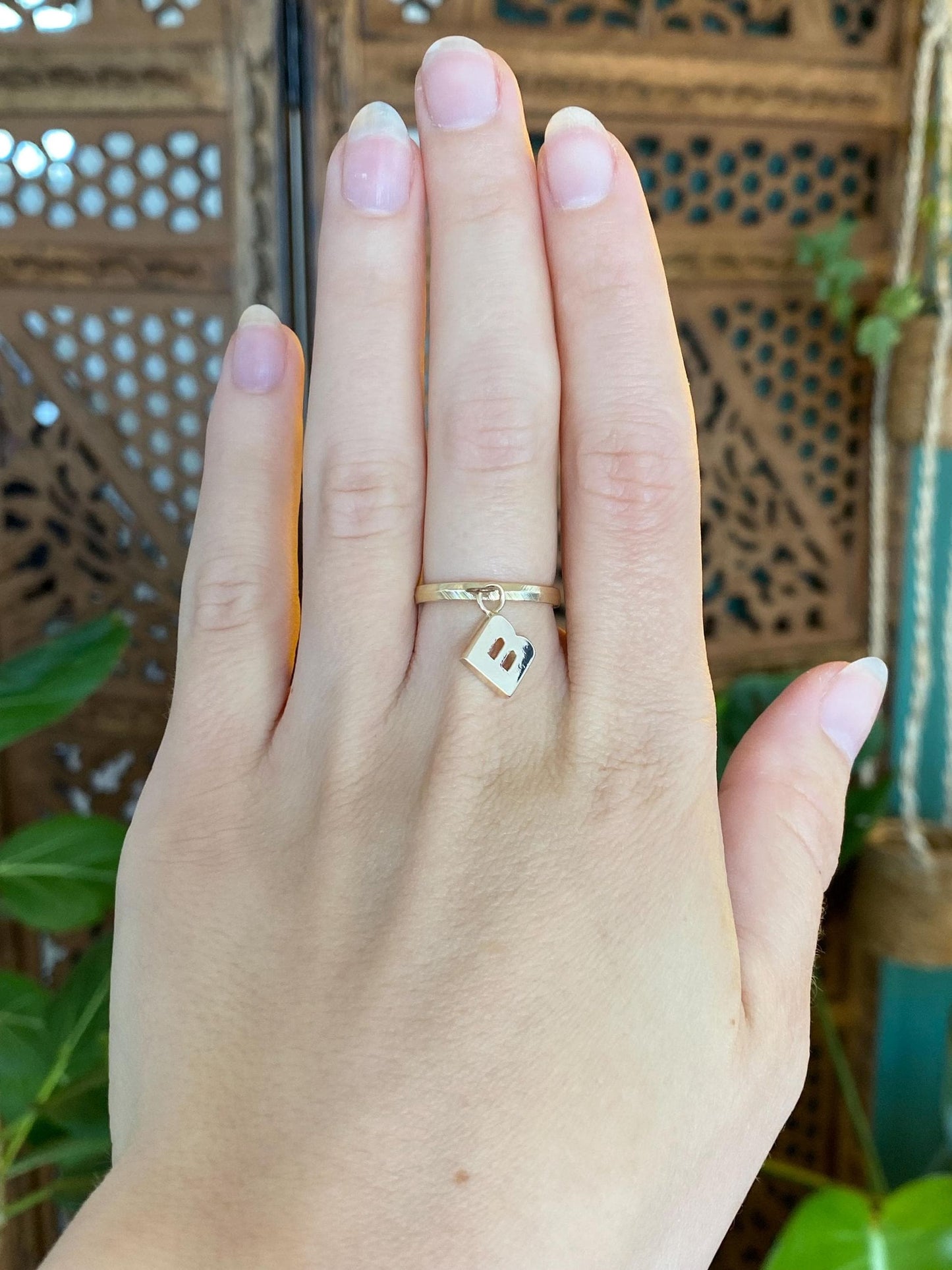 Vintage Solid 14k Yellow Gold Initial 'B' Charm Ring - Size 6.5