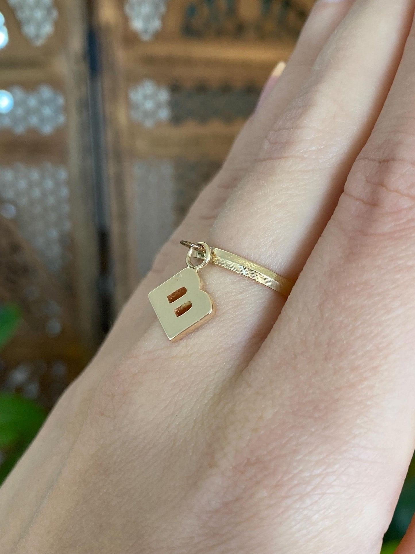Vintage Solid 14k Yellow Gold Initial 'B' Charm Ring - Size 6.5